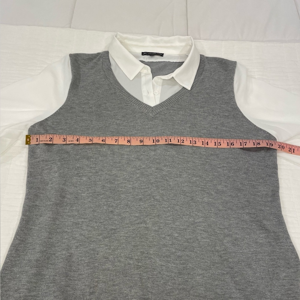 Adrianna Papell Gray V-Neck Sweater Vest with White Shirt - Picture 5 of 9